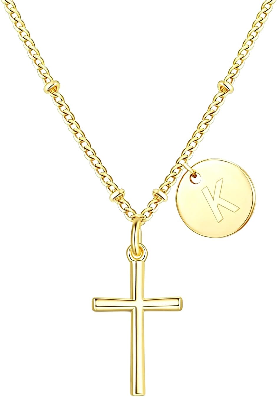 Detalle de Kreuzkette Damen Gold mit Buchstaben Anhänger – 18K Vergoldung, personalisierbar
