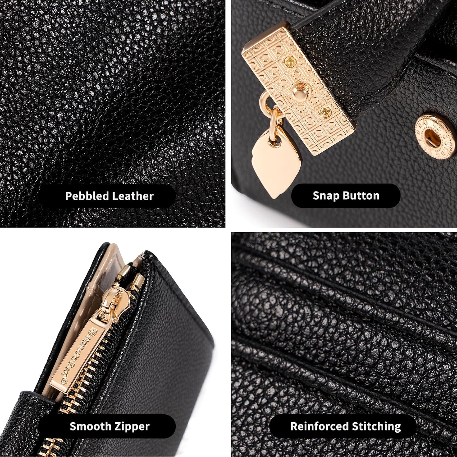 Detalle de Pomelo Best Women's Vegan Leather Bi-fold Wallet with Leaf Charm
