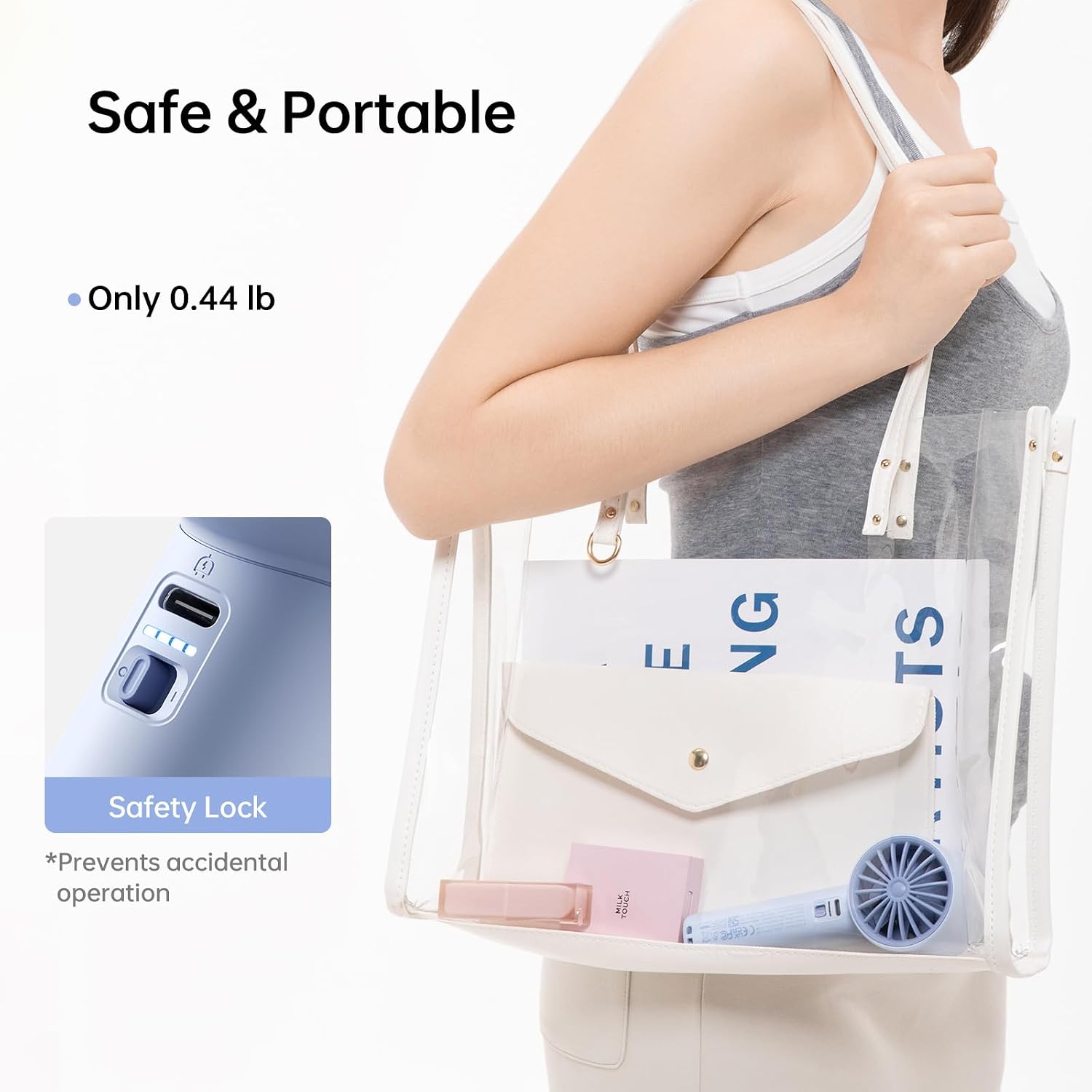 Detalle de JISULIFE Portable Handheld Turbo Fan (5000mAh) – 5 Speeds, LED Display, 28H Runtime