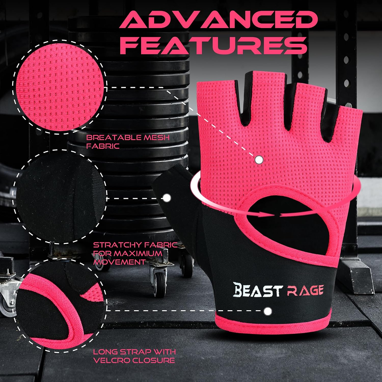 Thumbnail 6 de Beast Rage Fingerless Workout Gloves