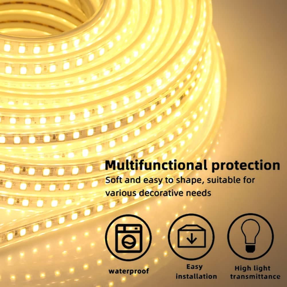 Detalle de pcning Strisce LED SMD 5730 120 LED/m 220V IP67 6 m Bianco Caldo 3000K con clip di montaggio