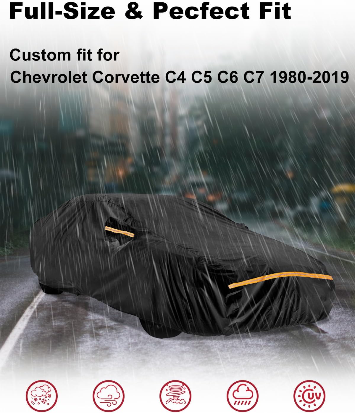 Thumbnail 1 de INSAUTO Heavy-Duty Outdoor Car Cover for Chevy/Chevrolet Corvette C4–C7 (1980–2019) with Door Zipper (Black)