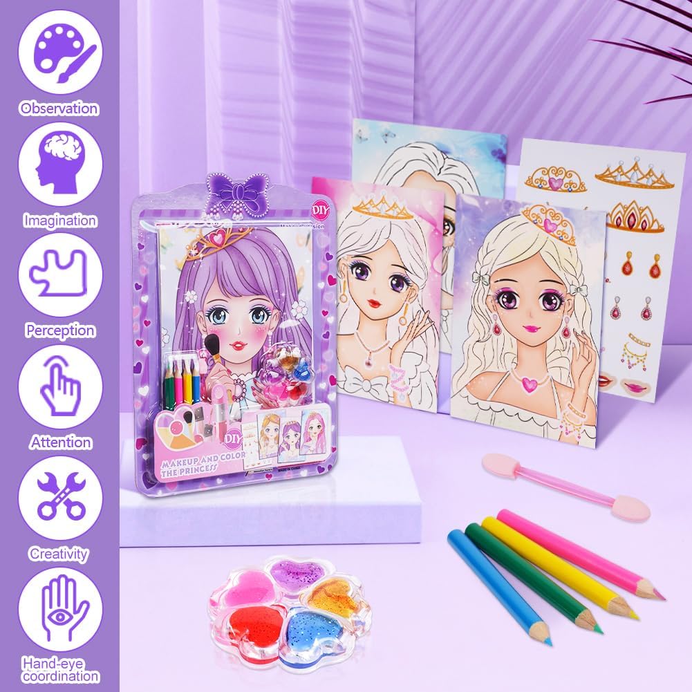 Thumbnail 6 de Aomig Libro di Pittura Ad Acquerello per Bambini: Kit di trucco di carta per principesse, set da viaggio per ragazze