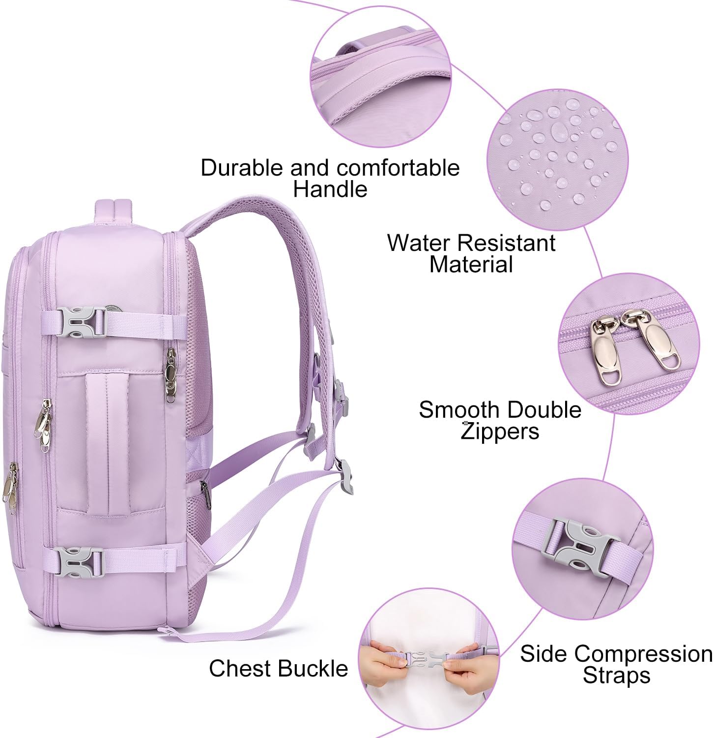 Thumbnail 5 de EZUOLA Travel Backpack for Women 25L - Airline Approved Carry-On with USB Port, Waterproof and Under-Seat Fit