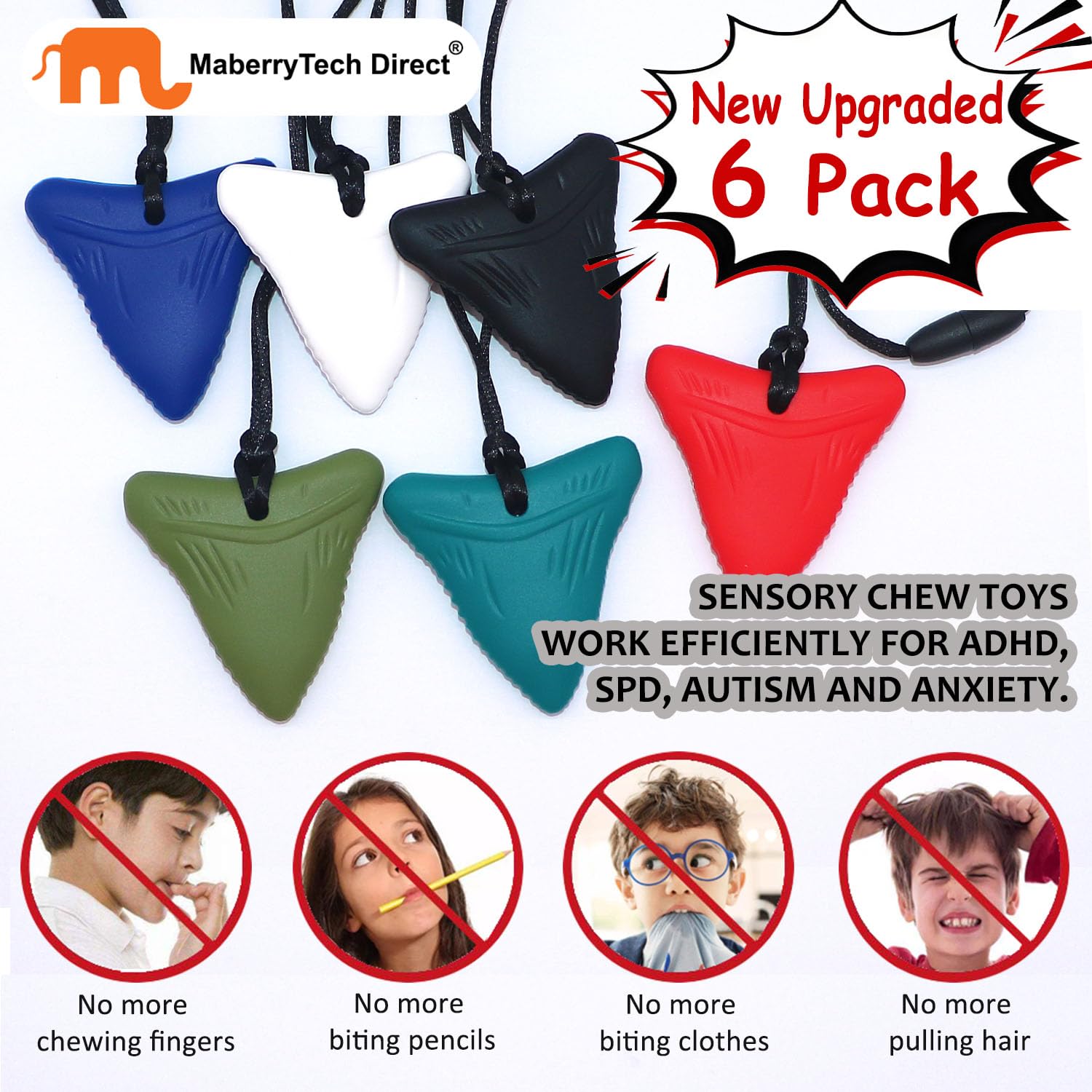 Detalle de 6-Pack Silicone Chew Necklaces with Adjustable Breakaway Clasps