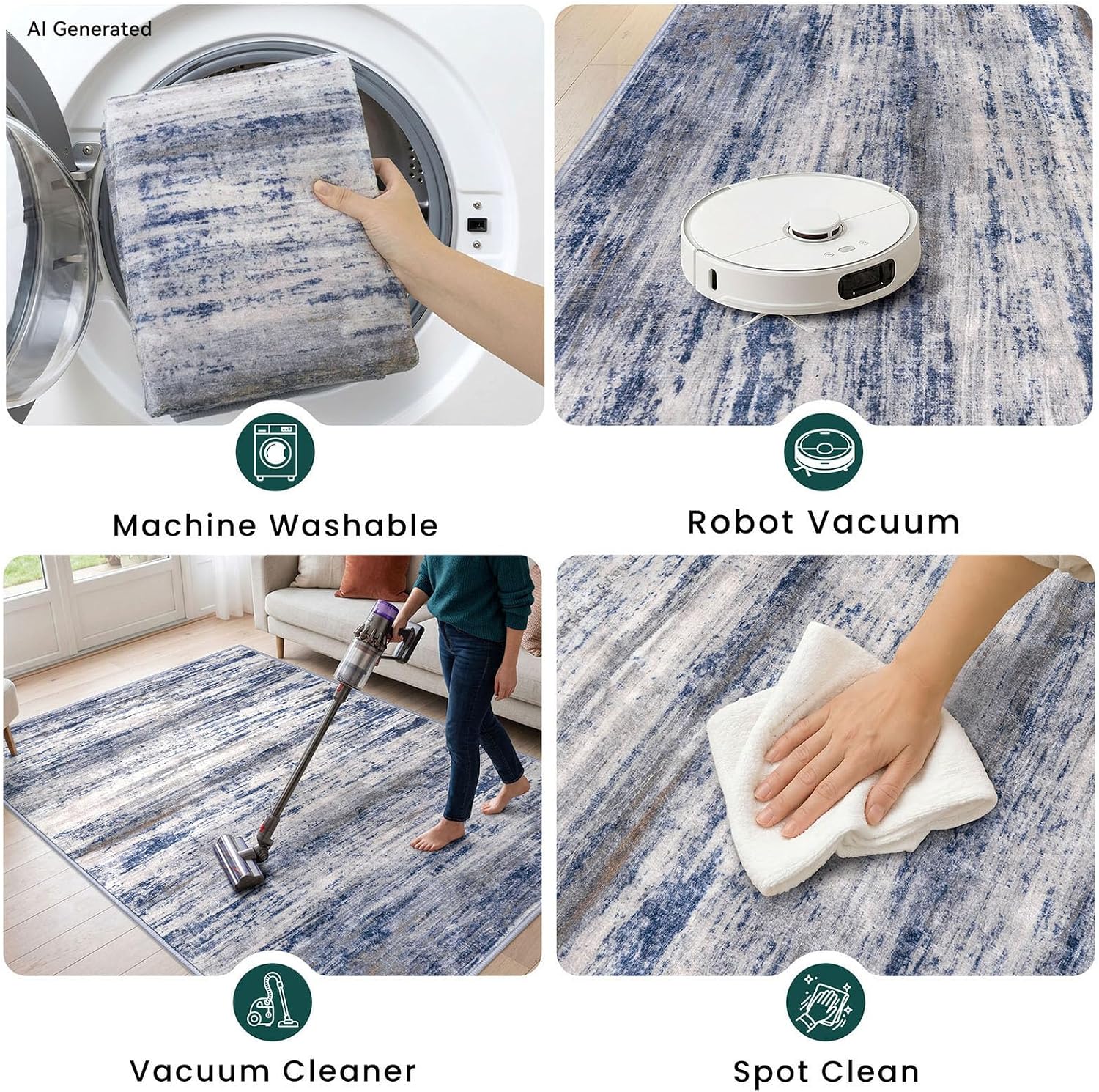 Detalle 2 de KOZYFLY Modern Abstract Washable Rug Runner (2x6) for Hallways, Entryways & More