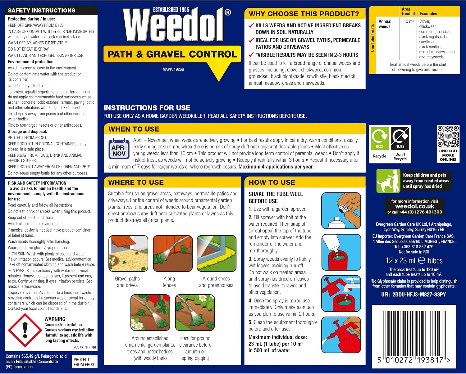 Thumbnail 1 de Weedol Path Weed Killer Liquid Concentrate – 12 Tubes (120m2) for Garden Paths & Patios