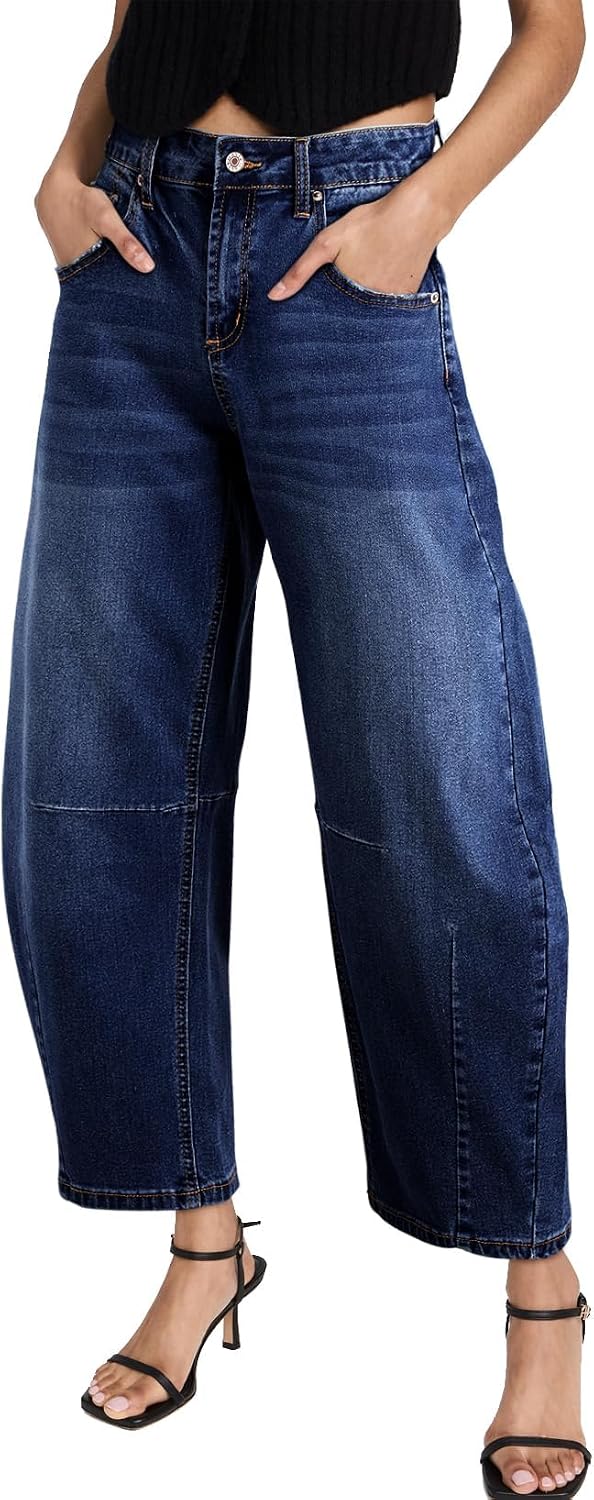 Detalle de SIDEFEEL Women's Barrel Jeans, Mid-Rise Wide-Leg Vintage Denim