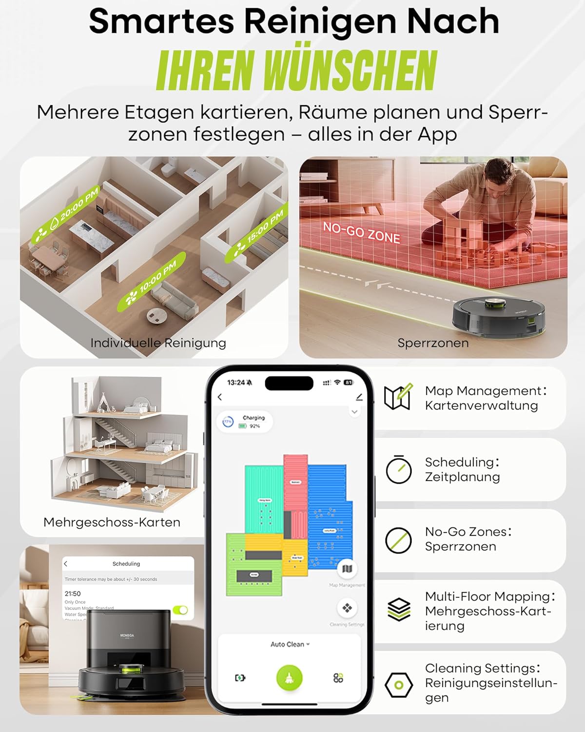 Thumbnail 4 de MONSGA Saugroboter mit Wischfunktion 8000PA – 4-in-1 Reinigung, Absaugstation und LiDAR Navigation