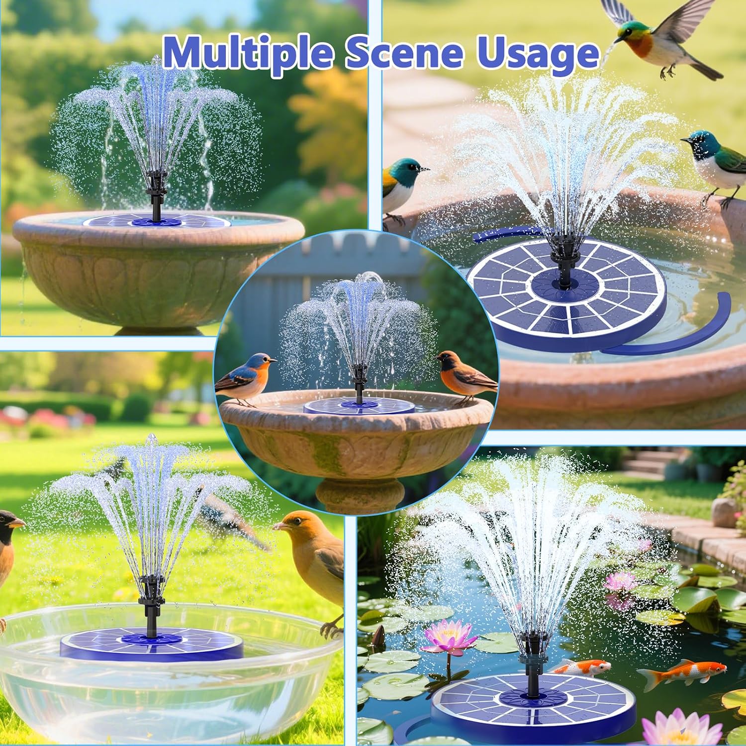 Detalle 2 de AISITIN Solar Fountain with Various Spray Effects (3.5W, Glass Panel) for Garden, Pool, Pond