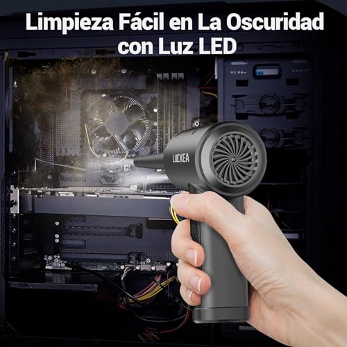 Detalle 2 de LUCKEA Air Duster, soplador para PC con 3 velocidades, luz LED y batería de 6000 mAh