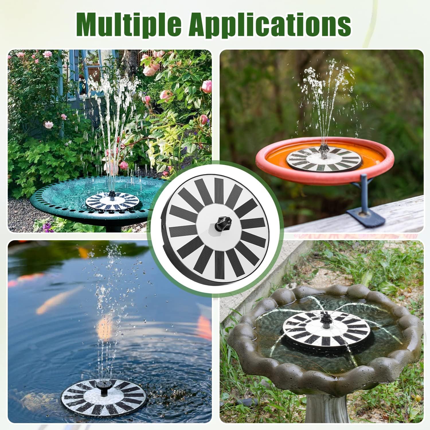 Thumbnail 5 de SZMP Solar Fountain Bird Bath with Upgrade Glass Panel – 7 Nozzles, 4 Fixers, Solar Pump for Garden, Pond & Pool