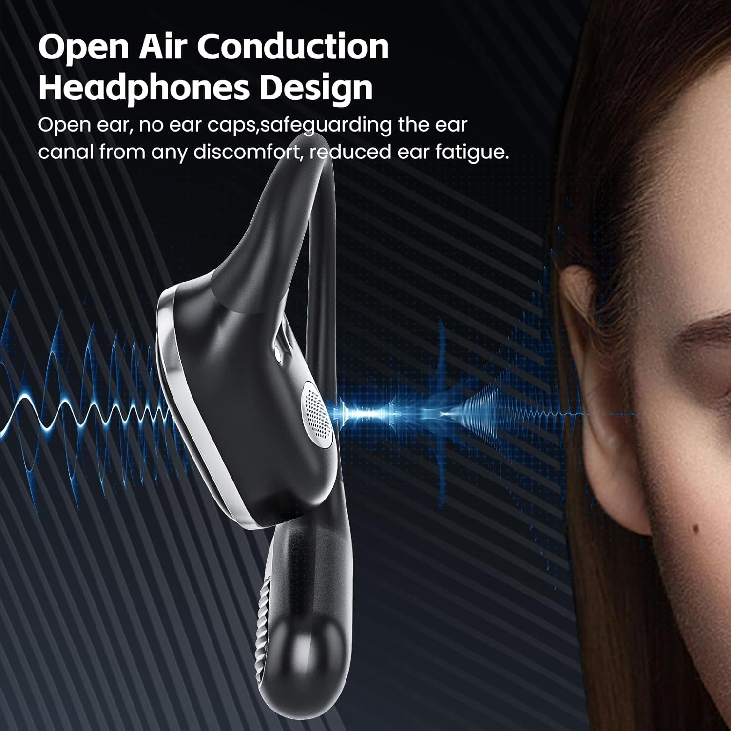 Thumbnail 4 de TRAUSI Open Ear Headphones (Bluetooth 5.3) – Wireless Open-Ear Earbuds with ENC, IPX7 & up to 50H playtime (Black)