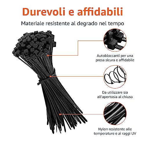Detalle de Amazon Basics Fascette stringicavo regolabili – 500 pezzi in nero, 100–300 mm