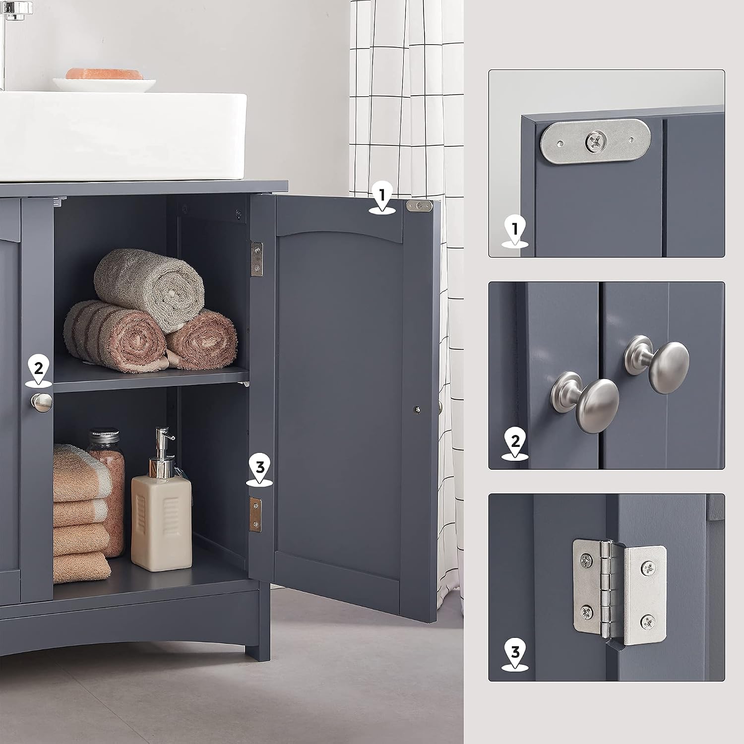 Detalle 2 de VASAGLE SOFIE BBC001G01 Under-Sink Cabinet, Slate Grey, Adjustable Shelf