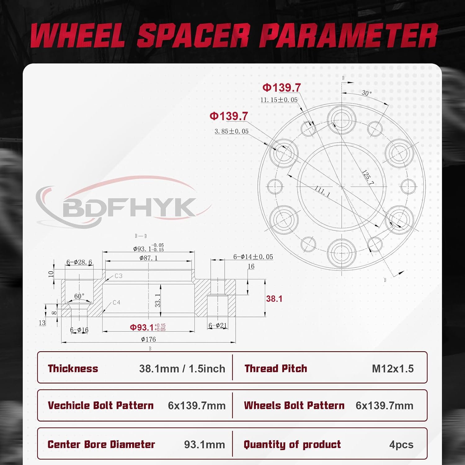 Detalle de BDFHYK Wheel Spacers 1.5-Inch