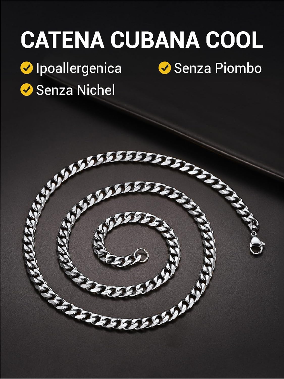 Thumbnail 2 de PROSTEEL Collana Uomo Donna a Catena Barbazzale Cubana Hip Hop: acciaio inox, varianti oro/argento, lunghezze 35–75 cm
