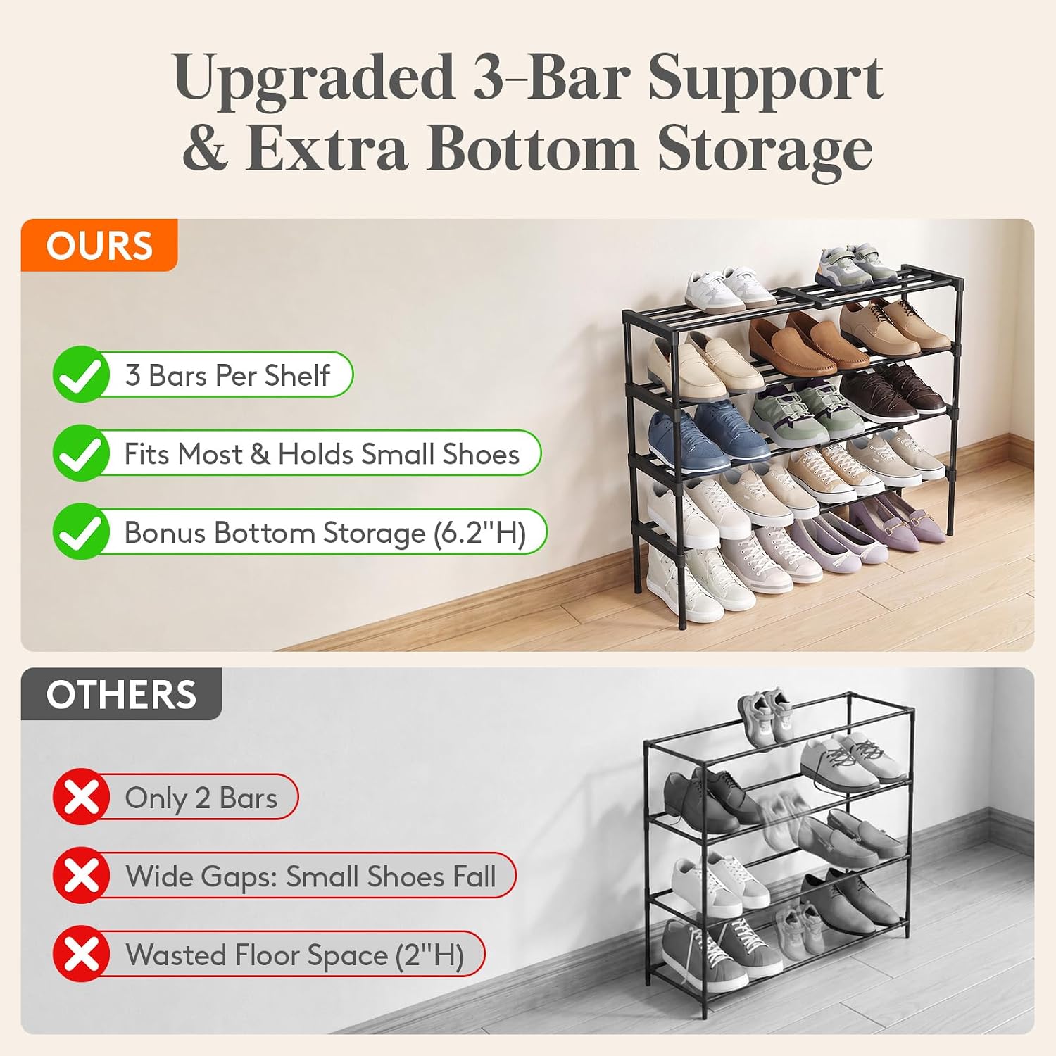 Thumbnail 6 de Lifewit 26053 Expandable 4-Tier Shoe Rack, 16.7"–31", Iron and Plastic