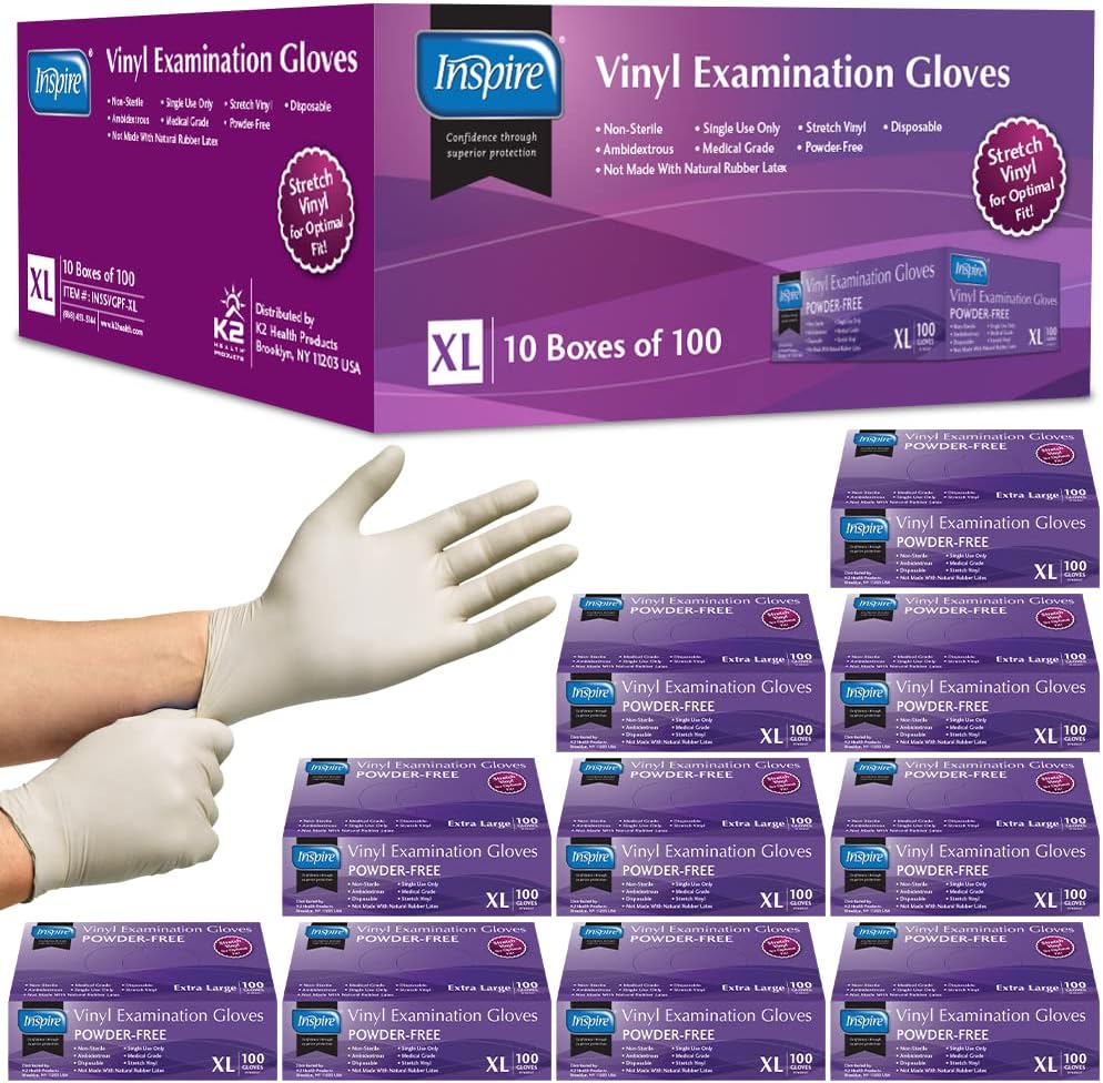 Inspire Stretch Vinyl Exam Gloves | Original Quality, Latex-Free, Extra Large, 1000 Count