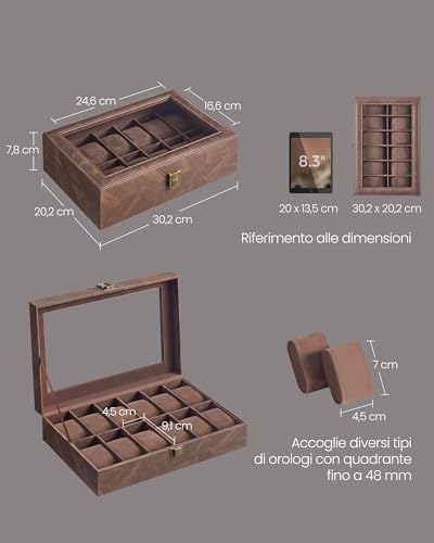 Thumbnail 5 de SONGMICS Porta Orologi a 12 Posti JWB120KQ02 – Scatola portaorologi con coperchio in vetro e cuscini rimovibili