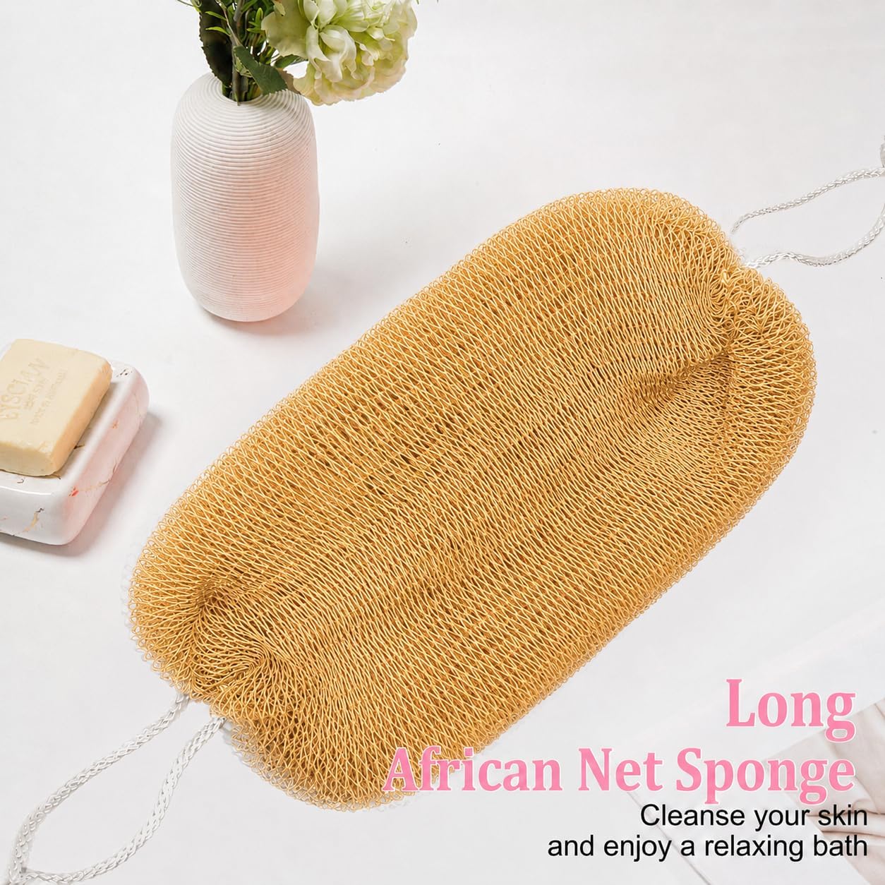 Thumbnail 1 de Starhot African Net Sponge Authentic with Knots (Golden) – Long Quick-Dry Exfoliating Body Scrubber