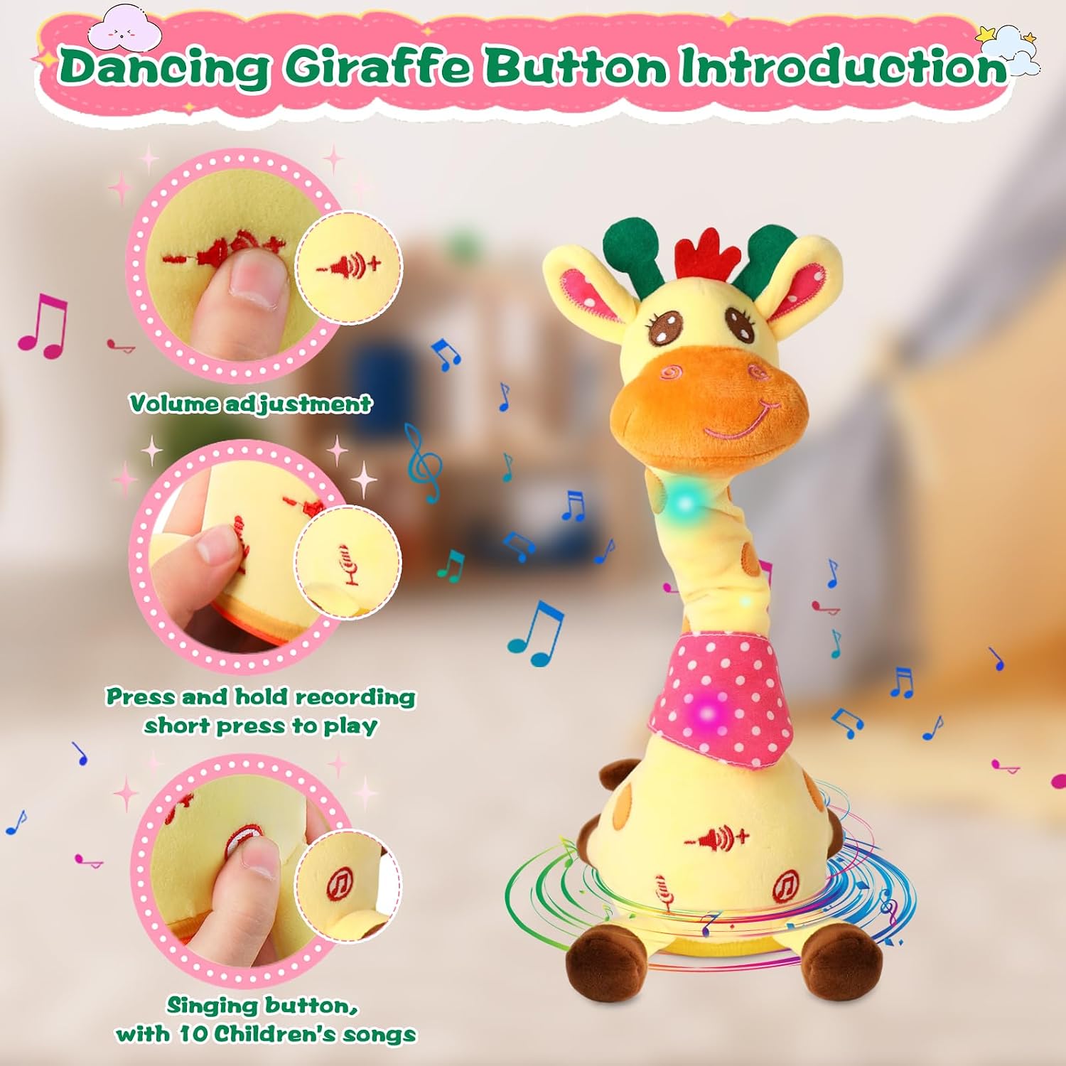 Detalle de MIAODAM Dancing Talking Giraffe Plush Toy