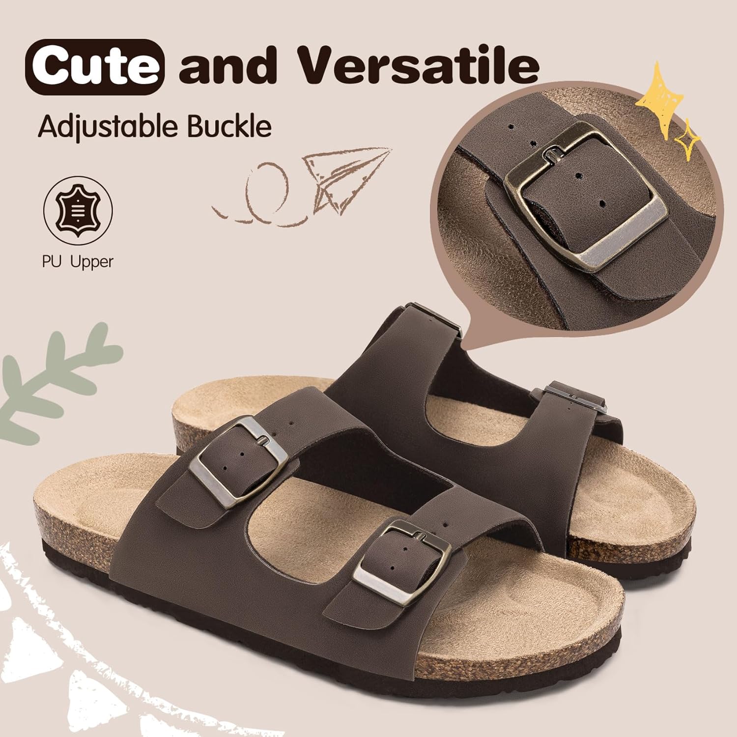 Detalle de FITORY Glitter Slide Sandals with Adjustable Straps (Cork Footbed) for Boys & Girls