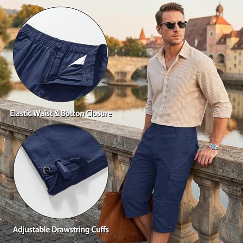 Thumbnail 3 de KEFITEVD Men's Long Cargo Shorts: Elastic Waist, 15" Inseam for Everyday Outdoor Use