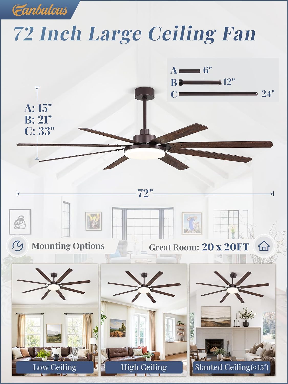 Thumbnail 5 de Fanbulous ceiling fan with light, 72-inch
