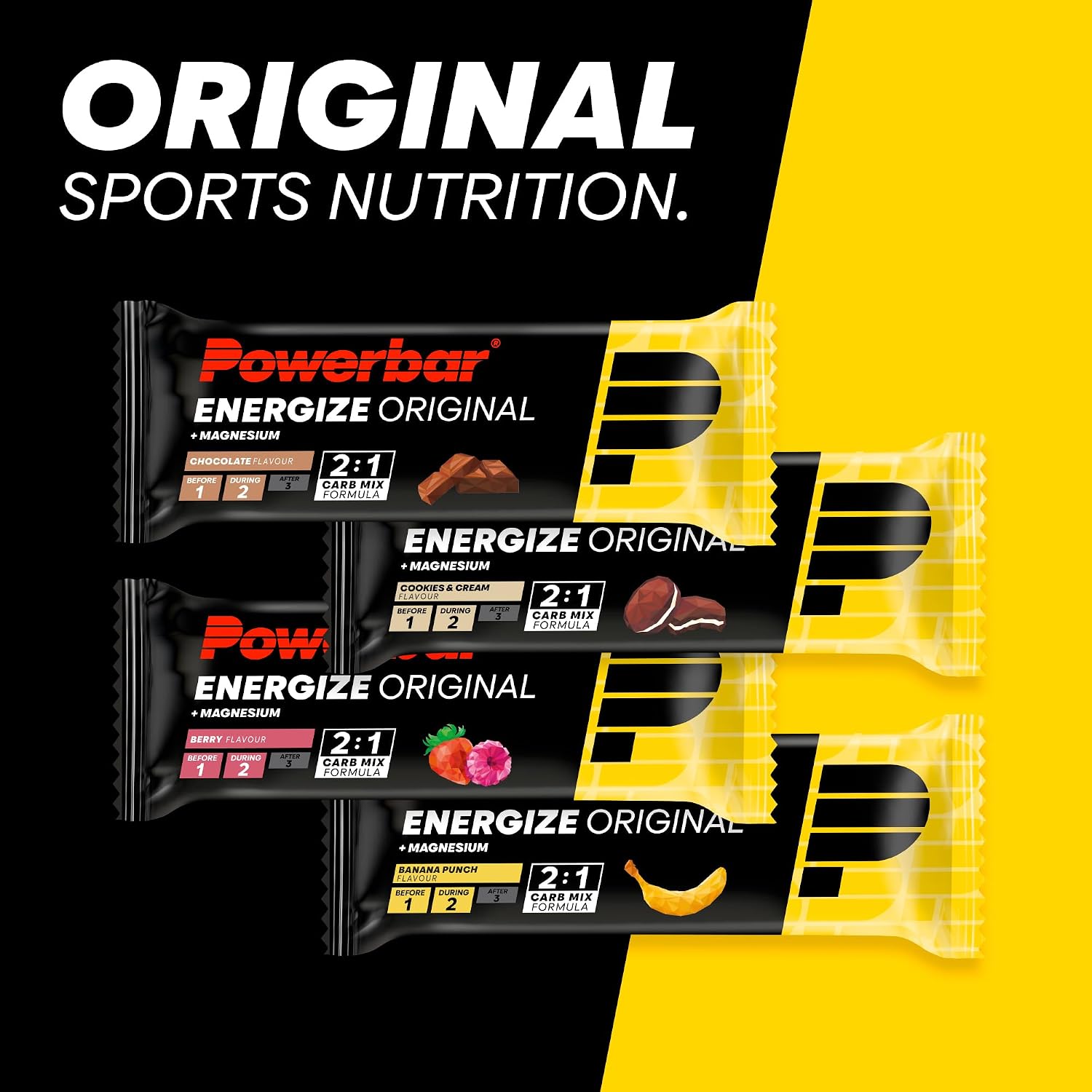 Detalle de Powerbar Energize Original Berry – 15x55 g Hoch-Kohlenhydrat-Riegel mit Magnesium & Natrium