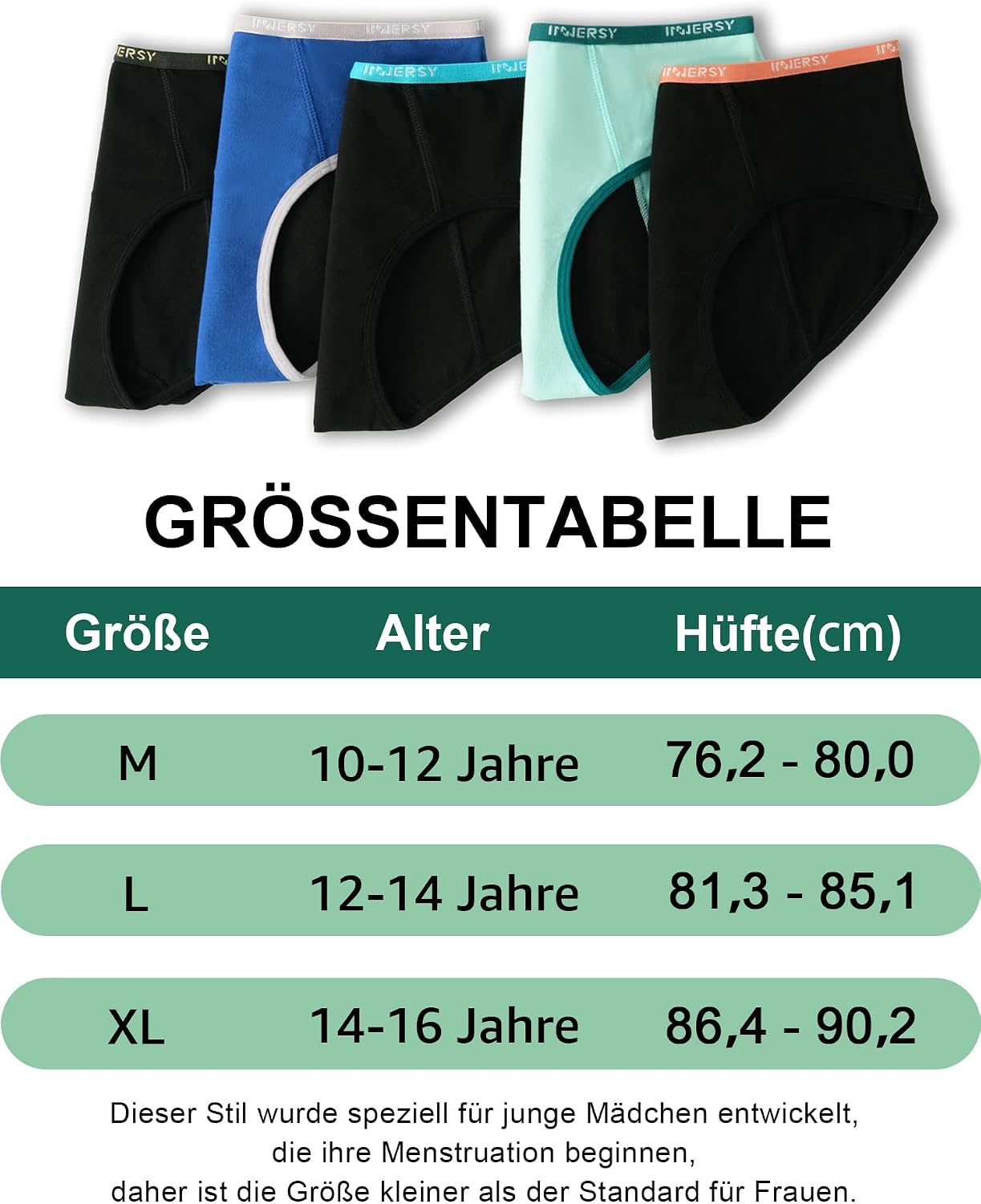 Thumbnail 6 de INNERSY Perioden Unterwäsche Mädchen 5er Pack – Leichte Blutung, Baumwolle, Größe 10–16 Jahre