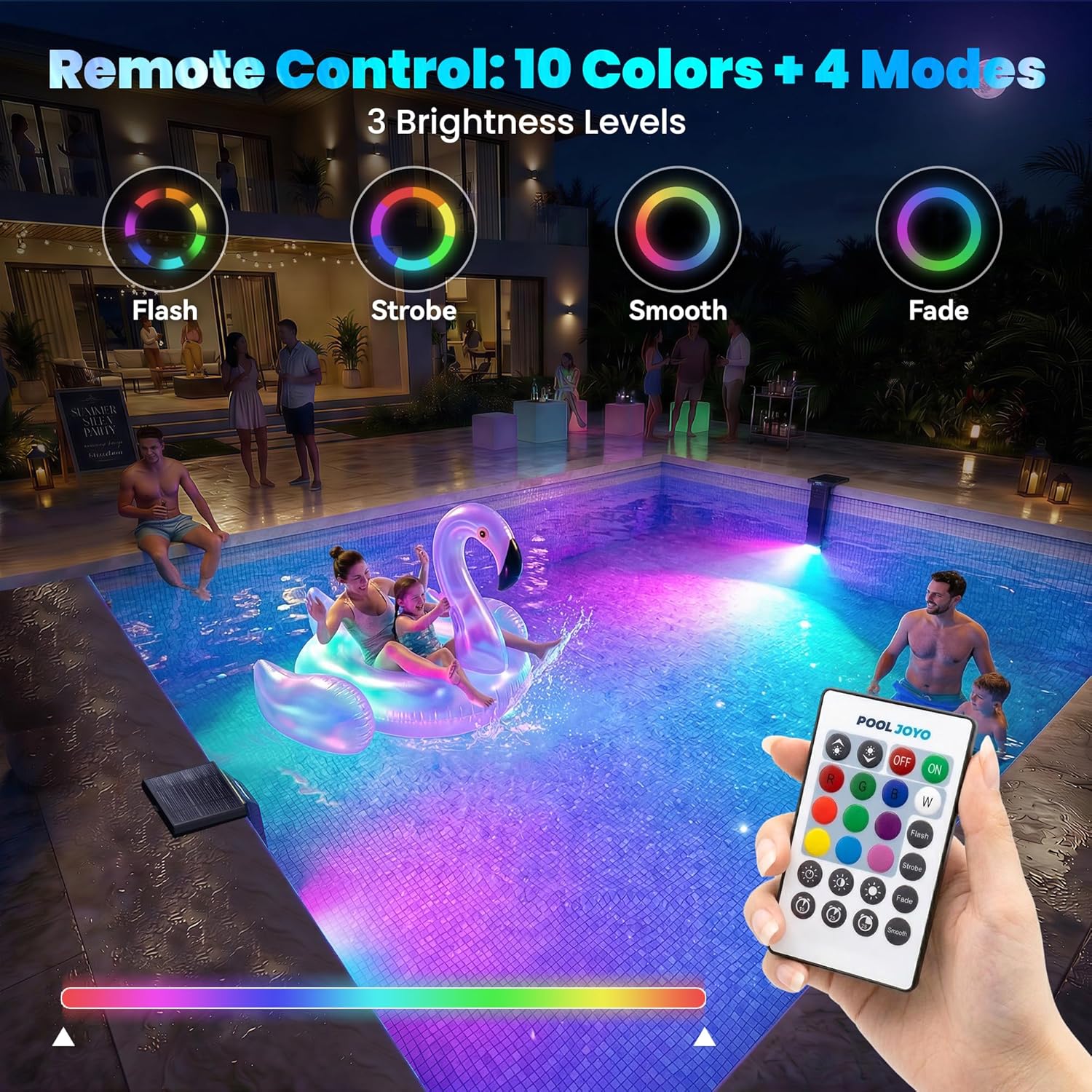 Detalle de Solar Pool Lights for Inground Pools with Remote (2-Pack) – 56 LEDs, 3-Sided 180° Underwater Glow