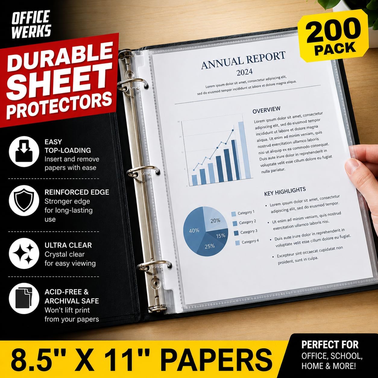 Thumbnail 6 de Officewerks クリアシートプロテクター 200枚入り、強化穴・8.5×11インチ・酸フリー
