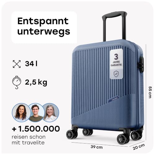Detalle de Travelite Handgepäck Koffer Bali Größe S – 55 x 39 x 20 cm, 2,5 kg, ABS Hartschale