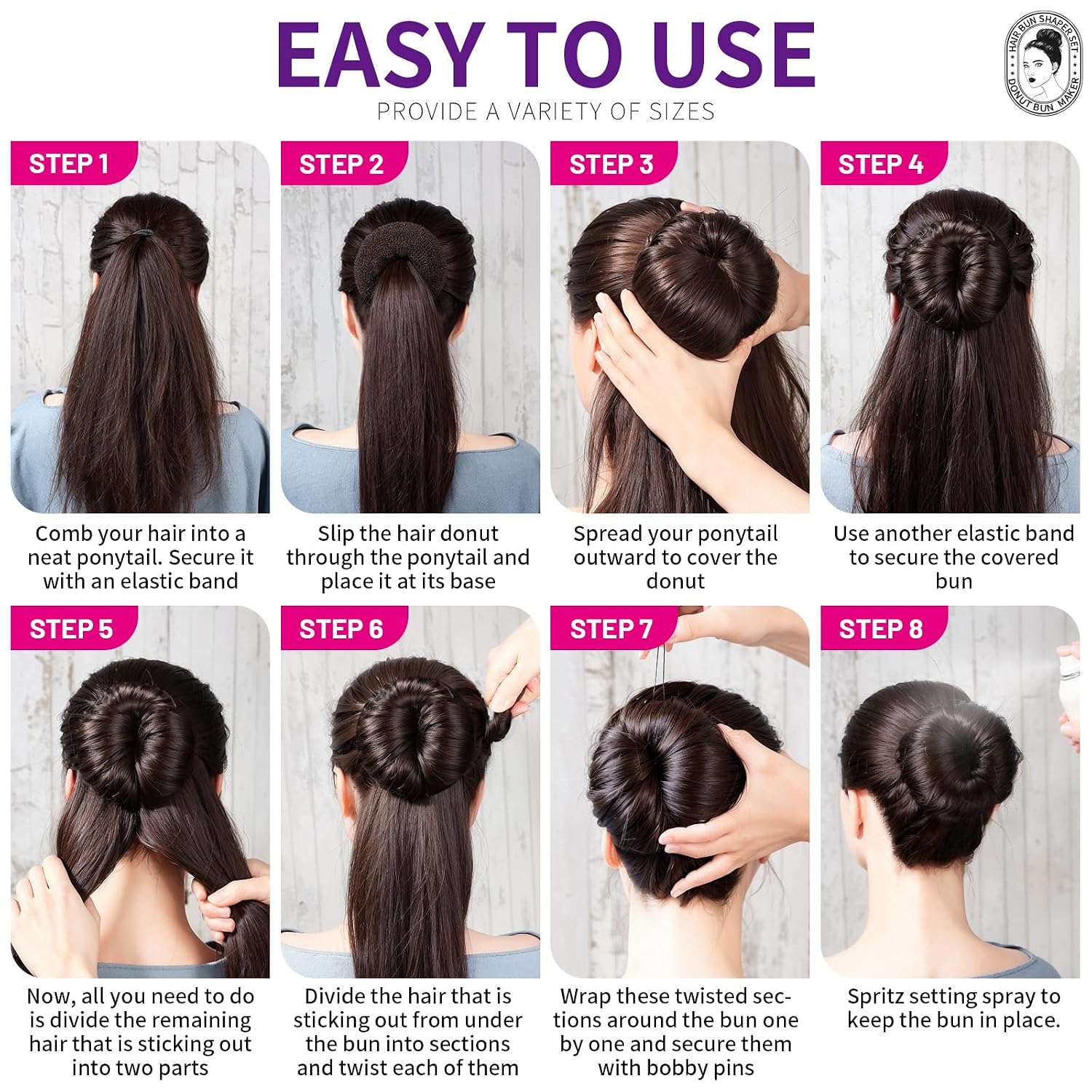 Detalle 2 de Teenitor Donut Hair Bun Maker Set 7 Rings