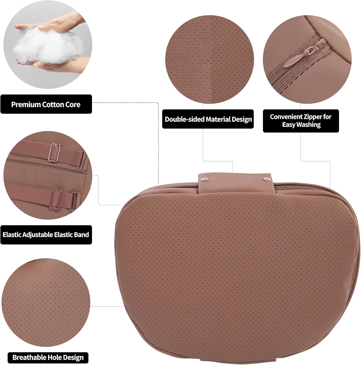 Detalle de Dapucarin Car Headrest Pillow: Dual-Sided Leather & Microfibre Neck Support