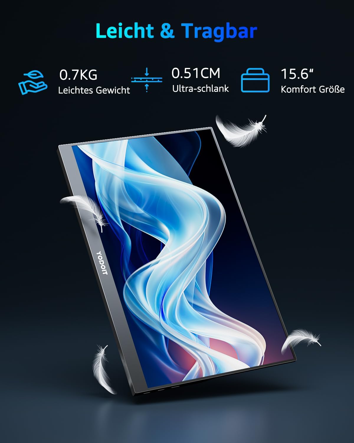 Detalle 2 de Yodoit Portable Monitor 15,6 Zoll - 144 Hz IPS-Panel, USB-C & HDMI tragbar