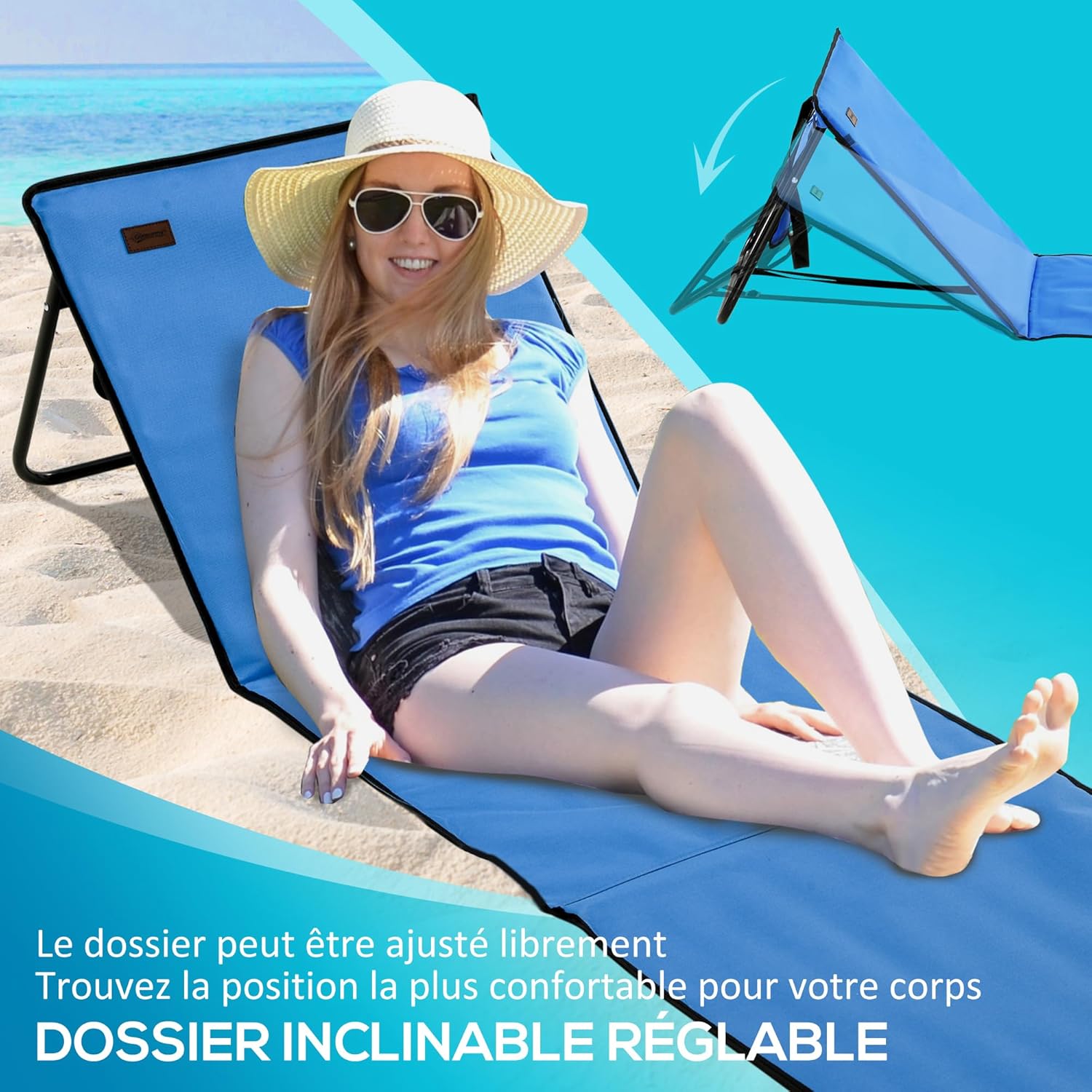 Thumbnail 3 de Outsunny Lot de 2 Tapis de Plage rembourrés avec dossier inclinable et sangle de transport