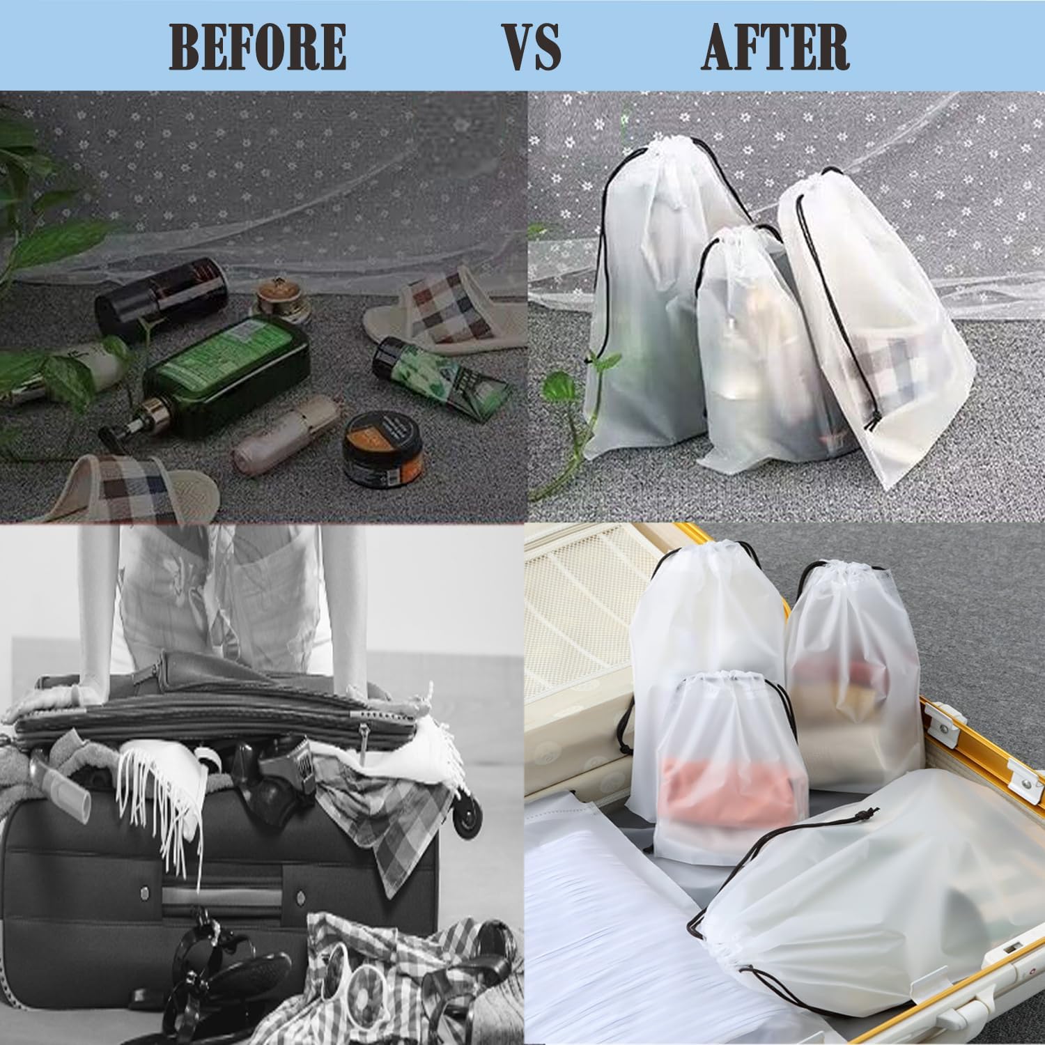 Thumbnail 5 de 20Pack clear drawstring shoe bags 30 x 40cm – waterproof travel shoe storage