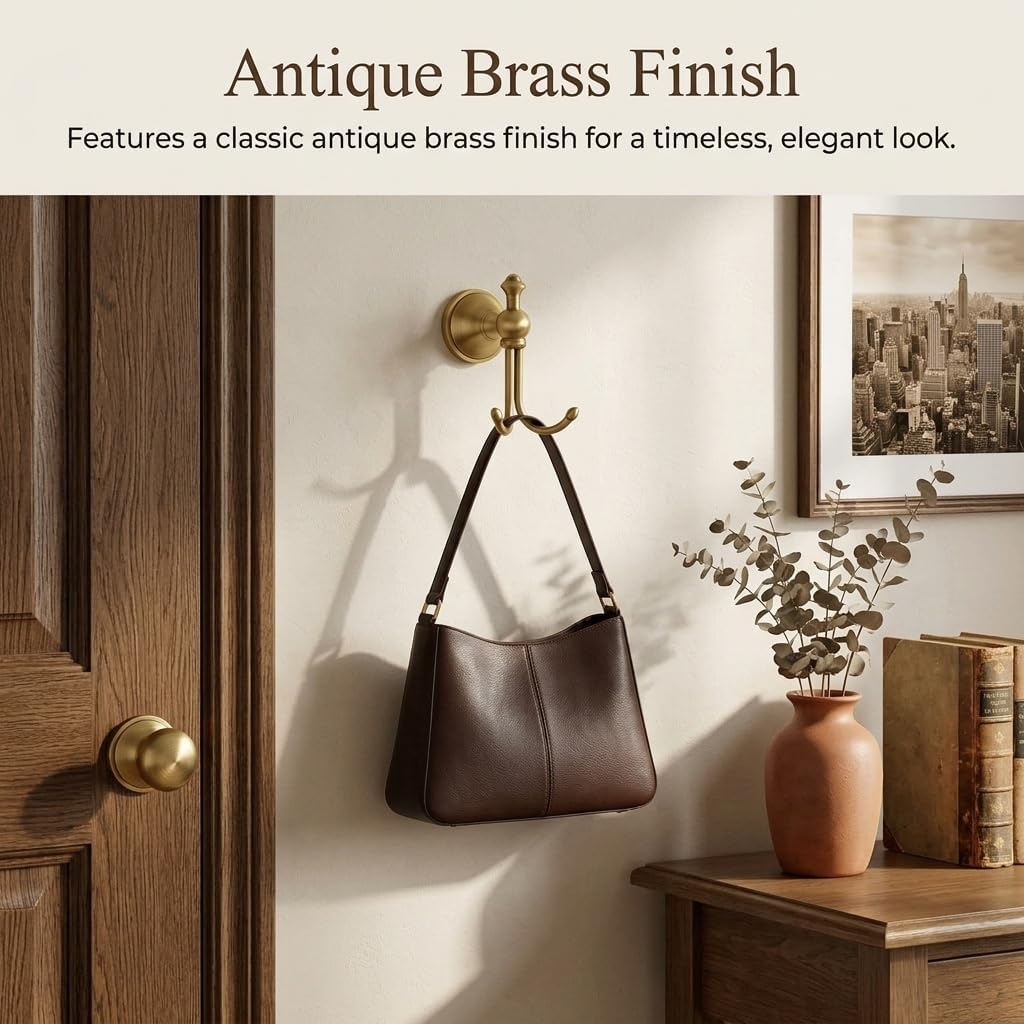 Detalle de LSWYYP Vintage Antique Brass Hooks Wall: Horn-Shape Curved Towel Hooks (1)