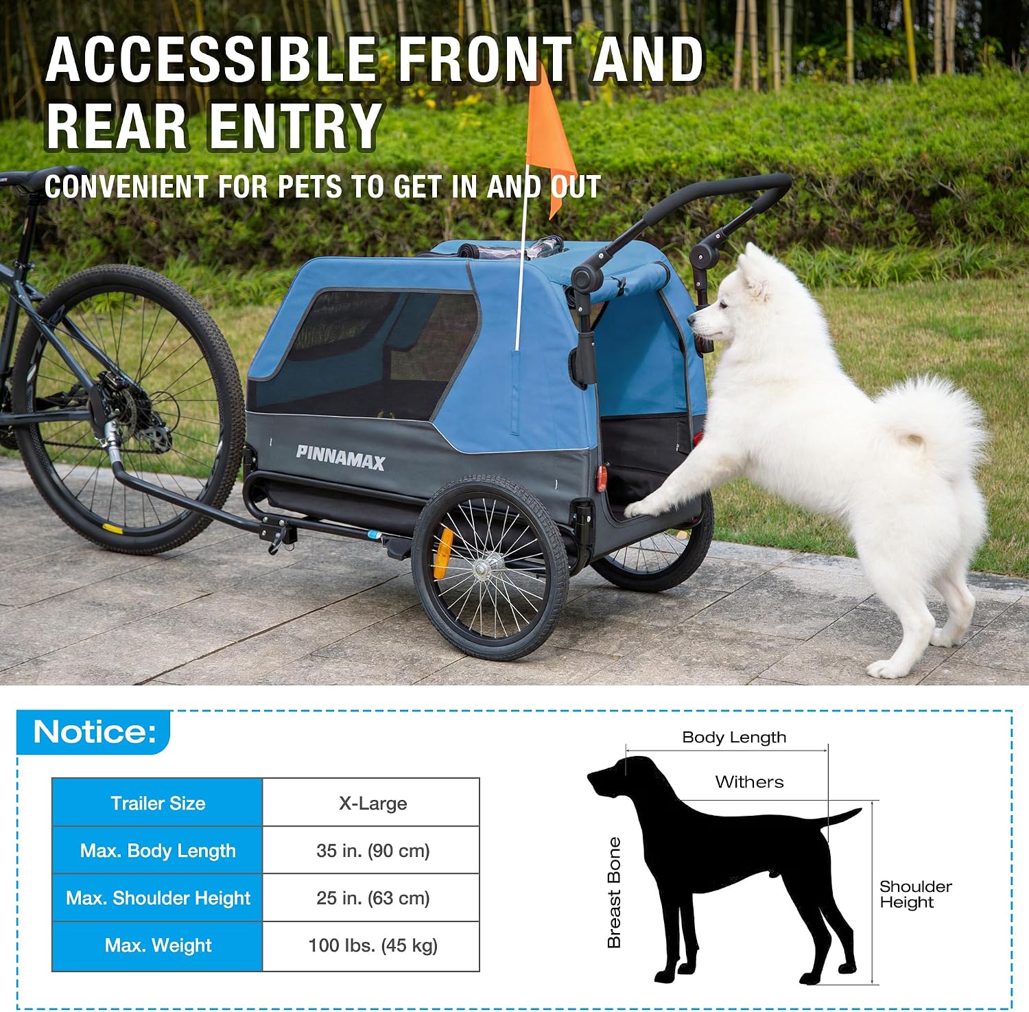 Detalle 2 de Remorque PINNAMAX pour chien – 2 en 1 vélo et poussette, capacité 45 kg, attelage universel