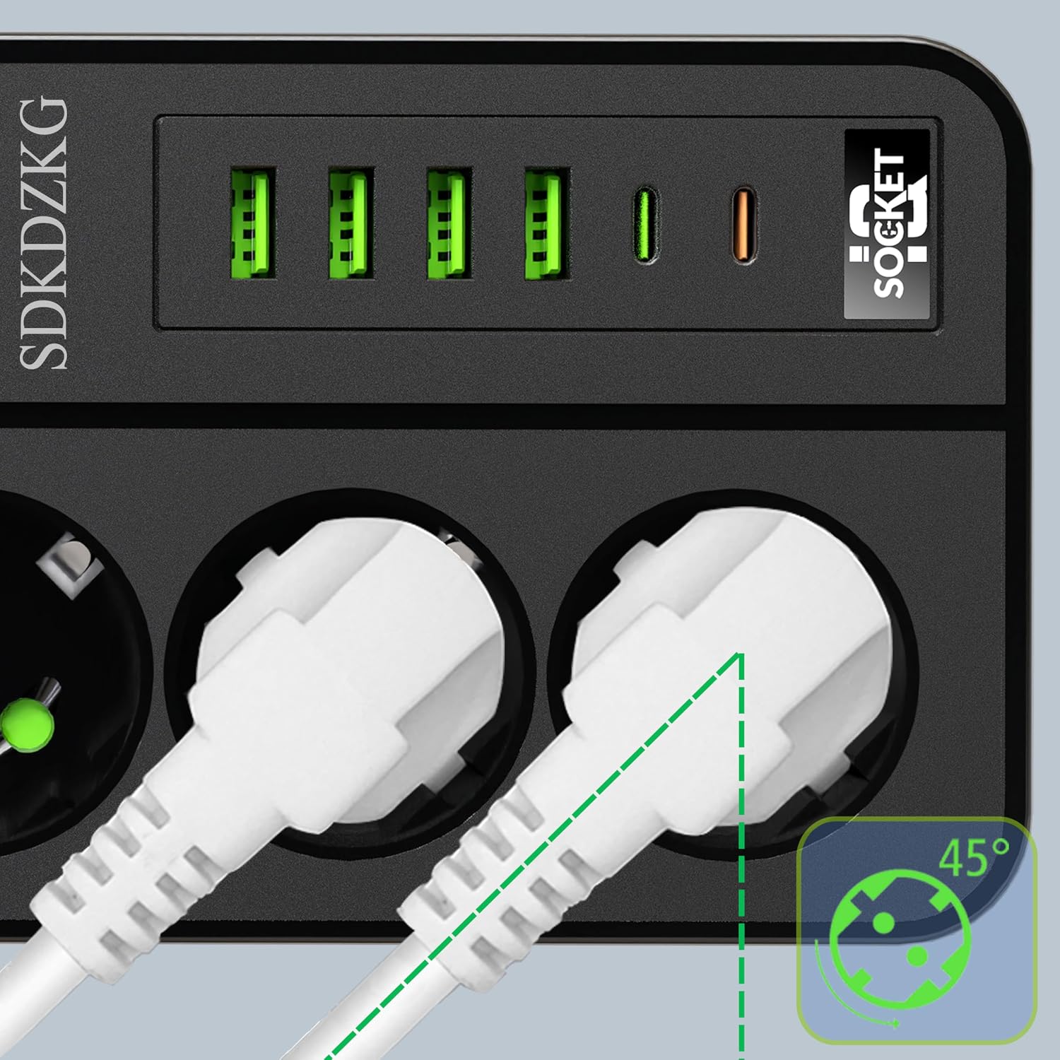Detalle 1 de SDKDZKG SDK-G13 grenuttag med 4 uttag, 6 USB-portar och 3 m kabel