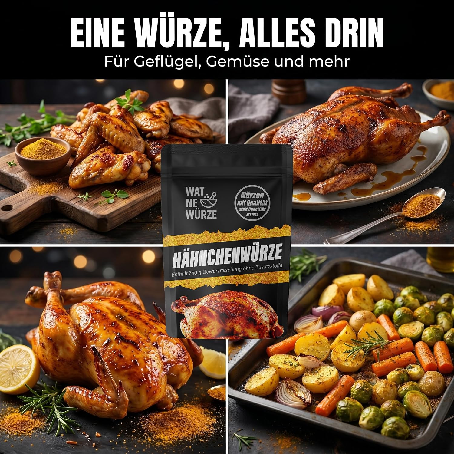 Detalle de WAT NE WÜRZE Chicken Rub Hähnchengewürz (750 g) – Gewürzsalz für Brathähnchen, Wings & mehr