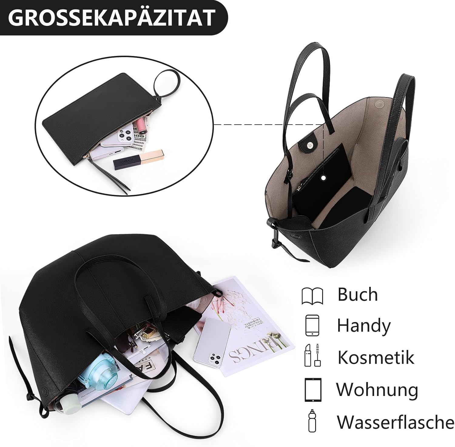 Thumbnail 3 de Große TIAASTAP Damen Tote Bag aus Kunstleder – Shopper für Alltag, Büro & Reisen