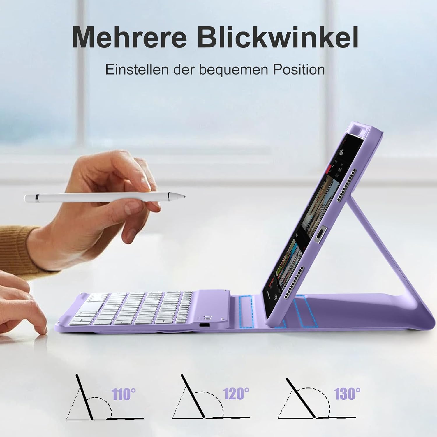 Thumbnail 6 de DriveGo Hülle mit Tastatur für iPad Air 11 Zoll M4/M3/M2 – Lavendel, Magnetisch abnehmbar