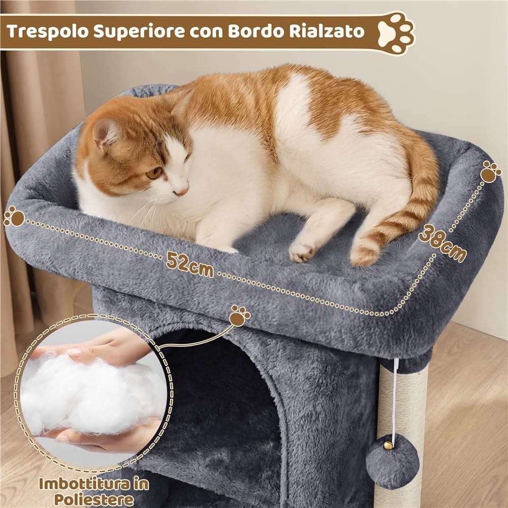 Detalle de Yaheetech Tiragraffi Albero per Gatti con Posatoio e Treppiede in Sisal – 40,5 x 40,5 x 59 cm, Grigio Scuro