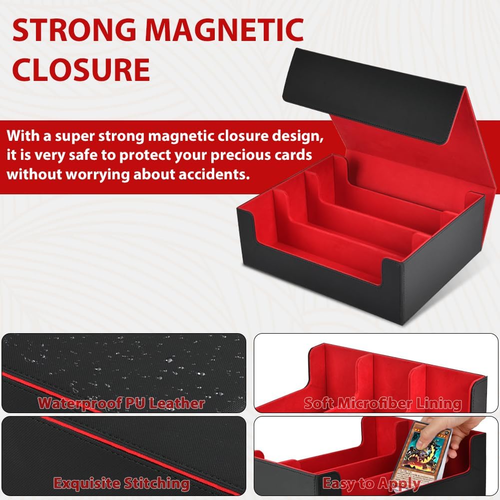 Thumbnail 4 de Aolso Deck Box – Rangement Carte 1800+ en cuir synthétique, magnétique et séparateurs (Noir/Rouge)