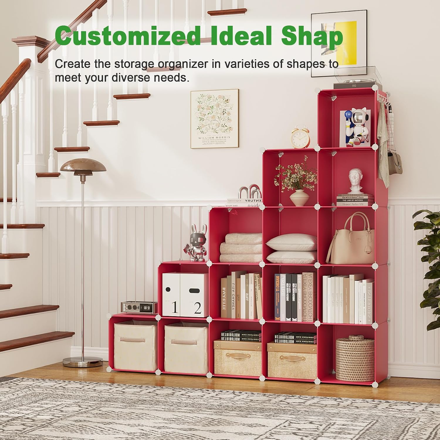 Thumbnail 5 de C&AHOME UPCS16R 16-Cube Storage Organizer, Red Modular Plastic Shelves