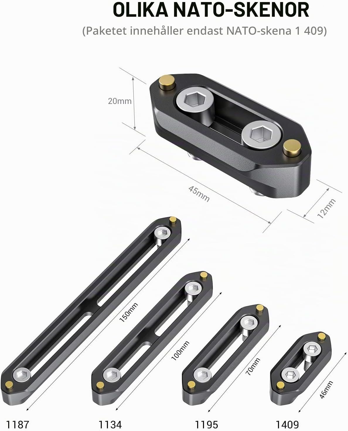 Detalle 2 de SMALLRIG 1409 NATO-skena, 46 mm med säkerhetsstift i aluminium