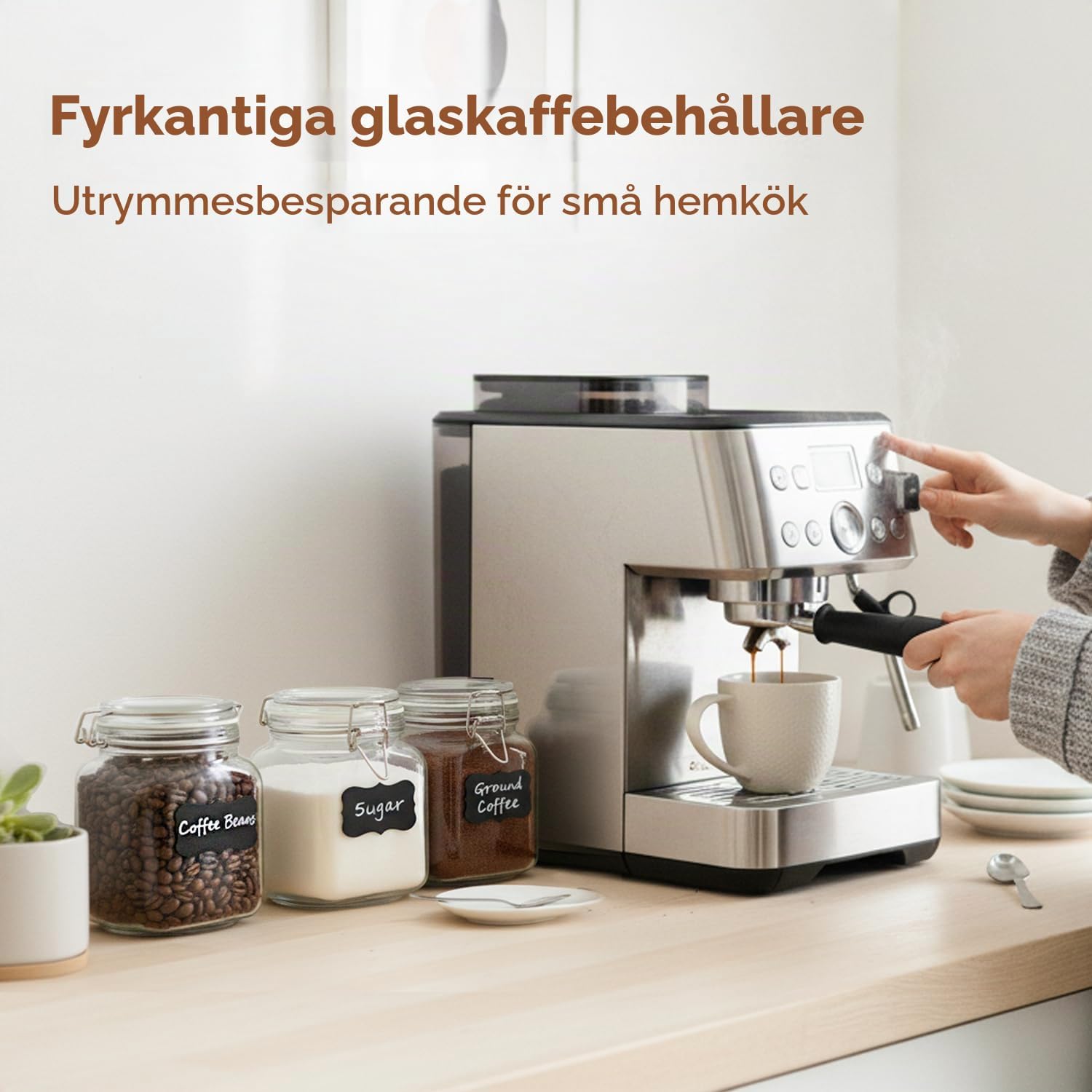Detalle de ComSaf lufttäta glasburkar, 1 l, 3-pack med fyrkantig form och snäpplock